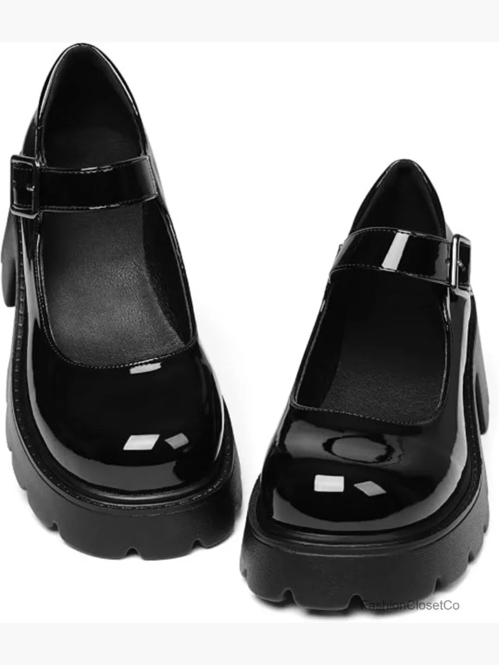 Mary Janes Platform Chunky Heel Women's Pumps Round Toe Ankle Strap